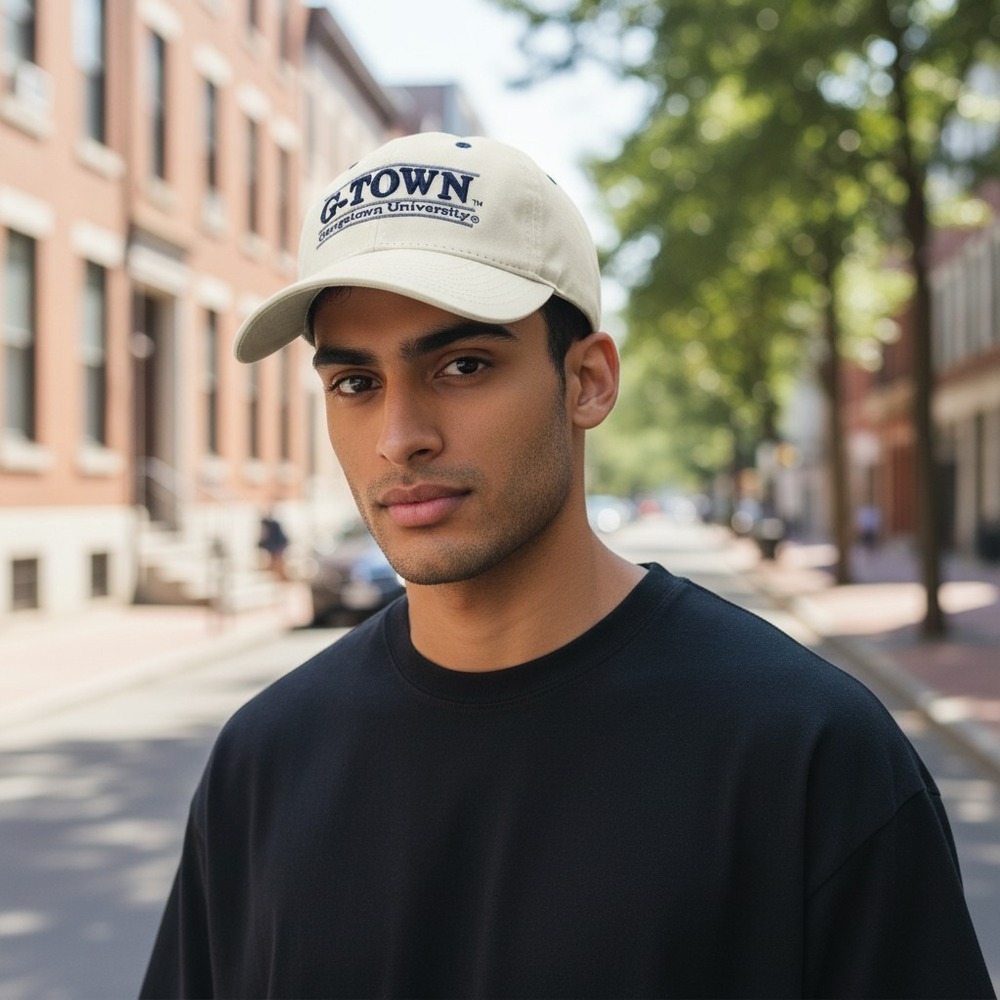 The Game Georgetown University Hat Men OSFM White Collegiate G-Town Snapback Cap